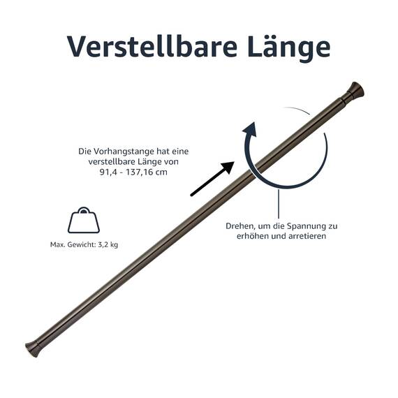 Amazon Basics Verstellbare Duschvorhang-Spannstange, 91 bis 137 cm, Bronze