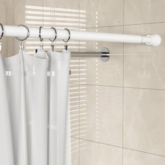 Zipglo 1 Stück Gardinenstange ohne Bohren 113-196cm Duschvorhangstange Teleskopstange Vorhangstange Teleskopstange Spannstange Verstellbare für Badezimmer, Fenster, Küche, Schrank, Weiß