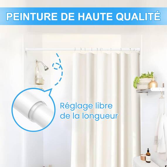 ZipGlo Duschvorhangstange 115-195cm ausziehbar für Badezimmer Fenster Kleiderschrank ohne Bohren Weiß 1 Stück Durchmesser 22mm