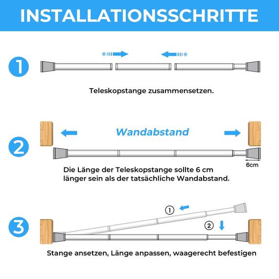 Zipglo 1 Stück Gardinenstange ohne Bohren 70-127cm Duschvorhangstange Teleskopstange Vorhangstange Kleiderstangen Spannstange Verstellbare für Badezimmer, Fenster, Küche, Schrank, Weiß