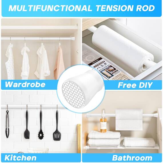 Zipglo 1 Stück Kleiner Gardinenstange ohne Bohren 41-67cm Teleskopstange Vorhangstange Duschvorhangstange Spannstange Verstellbare für Bücherregal Diy Projekte, Küche, Schrank Weiß