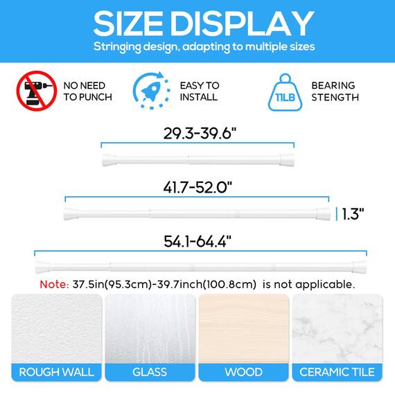 Zipglo 1 Stück Gardinenstange ohne Bohren75-163cm Duschvorhangstange Teleskopstange Vorhangstange Teleskopstange Spannstange Verstellbare für Badezimmer, Fenster, Küche, Schrank, Weiß (Packung mit 3)