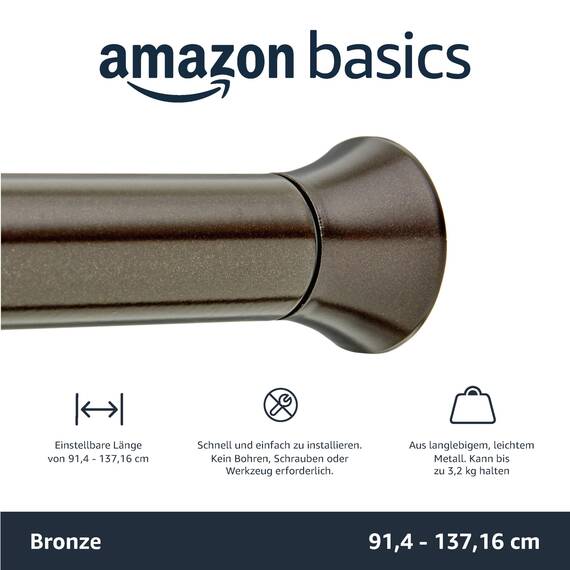 Amazon Basics Verstellbare Duschvorhang-Spannstange, 91 bis 137 cm, Bronze
