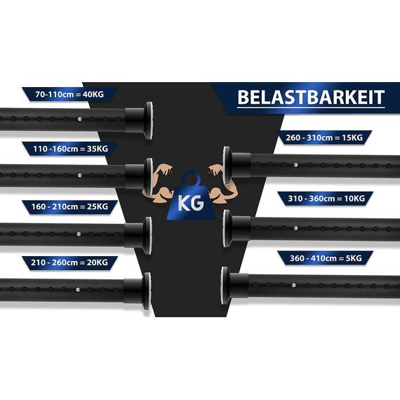 MEISENBERG Teleskopstange zum Klemmen 110-160cm, Matt Schwarz, Ø 32 mm, Multifunktionale Spannstange ohne Bohren - Vorhangstange Klemmstange für Gardinen, Bäder und Balkon