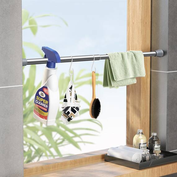 Zipglo 1 Stück Kleiner Gardinenstange ohne Bohren 41-67cm Teleskopstange Vorhangstange Duschvorhangstange Spannstange Verstellbare für Bücherregal Diy Projekte, Küche, Schrank Silber