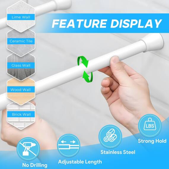 Zipglo 2 Stück Kleiner Gardinenstange ohne Bohren 41-67cm Teleskopstange Vorhangstange Duschvorhangstange Spannstange Verstellbare für Bücherregal Diy Projekte, Küche, Schrank Weiß