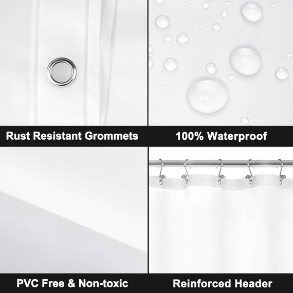 Barossa Design Langes Duschvorhang-Innenfutter mit 6 Magneten, 182,9 x 198,1 cm, wasserdichtes Duschvorhang-Innenfutter aus PEVA für Badewanne, PVC-frei, Metallösen, mattiert