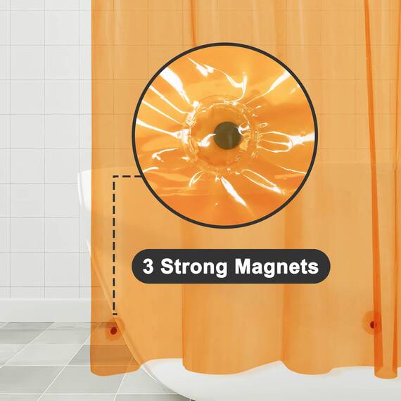 Barossa Design Transparenter gelber Duschvorhang, Premium-PEVA-Duscheinlage mit 3 Magneten und Metallösen, wasserdicht, leicht, Standardgröße, für Badezimmer, durchscheinendes Orange