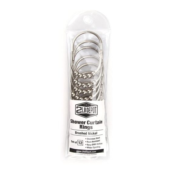 2LB Depot 12 extra große Duschvorhangringe aus Edelstahl | Nickel-Optik | Vorhangringe für Duschstange - Gebürstetes Nickel