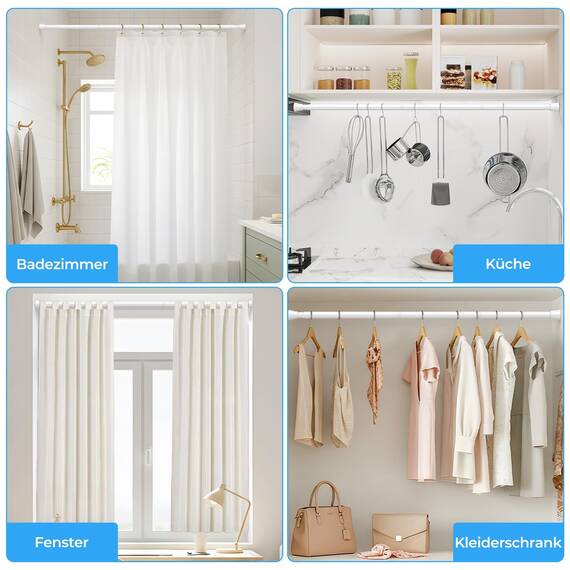 Zipglo 1 Stück Gardinenstange ohne Bohren 70-127cm Duschvorhangstange Teleskopstange Vorhangstange Kleiderstangen Spannstange Verstellbare für Badezimmer, Fenster, Küche, Schrank, Weiß