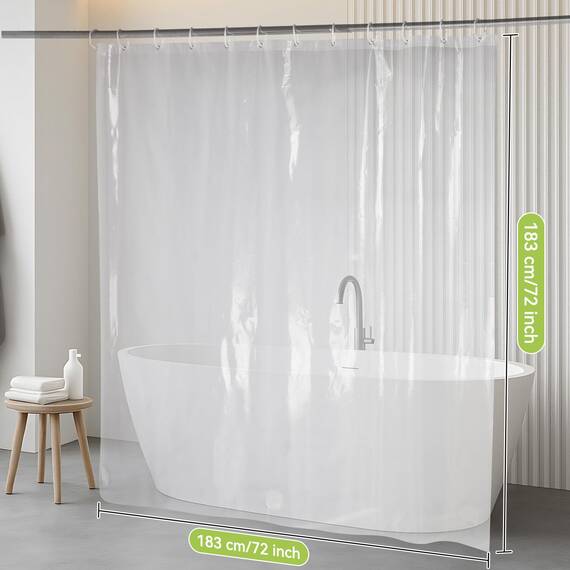 OTraki Transparent Duschvorhang 183x183 cm mit 3 Magnete+12 Haken für Badewanne, Antischimmel Wasserdicht Duschvorhänge, Plastik PEVA Badvorhang für Badezimmer, Dicke 0,175 mm