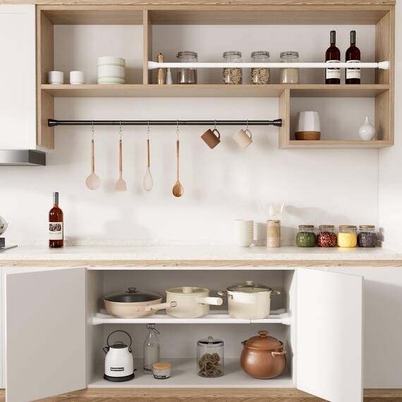 Zipglo 1 Stück Gardinenstange ohne Bohren75-163cm Duschvorhangstange Teleskopstange Vorhangstange Teleskopstange Spannstange Verstellbare für Badezimmer, Fenster, Küche, Schrank, Weiß