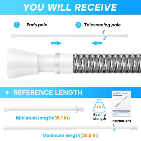 Zipglo 2 Stück Kleiner Gardinenstange ohne Bohren 41-67cm Teleskopstange Vorhangstange Duschvorhangstange Spannstange Verstellbare für Bücherregal Diy Projekte, Küche, Schrank Weiß