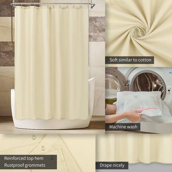 Alyvia Spring Duschvorhang, Stoff, wasserdicht, weicher und Leichter Stoff, mit 3 Magneten, Hotelqualität und maschinenwaschbar, Standardgröße 183 x 183 cm, cremefarben
