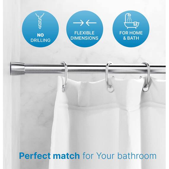 iDesign Astor 78570 Gardinenstange mit Metallspannung, verstellbar, anpassbar, für Badewanne, Duschkabine, Schrank, Tür, 109,2–190,5 cm, gebürsteter Edelstahl