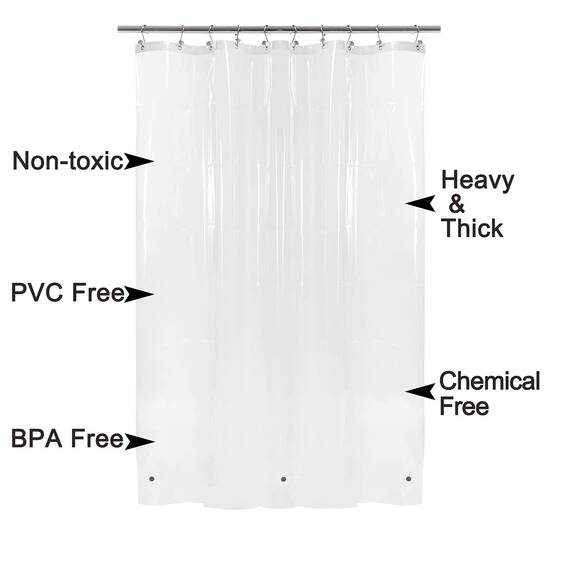 Duschvorhangeinlage mit 6 beschwerten Magneten, robuster PEVA-Kunststoff, Duschvorhang für Badezimmer, wasserdichtes Vinyl und durchsichtiges Duschfutter, Metallösen, transparent 182,9 x 182,9 cm