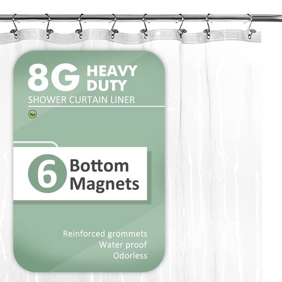 Duschvorhangeinlage mit 6 beschwerten Magneten, robuster PEVA-Kunststoff, Duschvorhang für Badezimmer, wasserdichtes Vinyl und durchsichtiges Duschfutter, Metallösen, transparent 182,9 x 182,9 cm