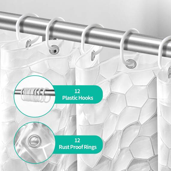 OTraki Duschvorhang Transparent 180 x 180 cm, Eva Anti Schimmel Duschrollo für Badewanne mit Kunststoffhaken und Bleiblocks, Duschvorhang Gewichte mit 3D Halbtransparent Effekt für Badewanne