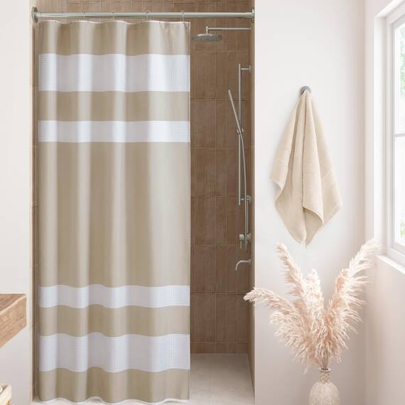 Madison Park Spa-Waffel-Duschvorhang, Stoff mit 3 m Scotchgard, Feuchtigkeitsmanagement, Moderne Heimdekorationen, Stand 137,2 x 198,1 cm, Taupe