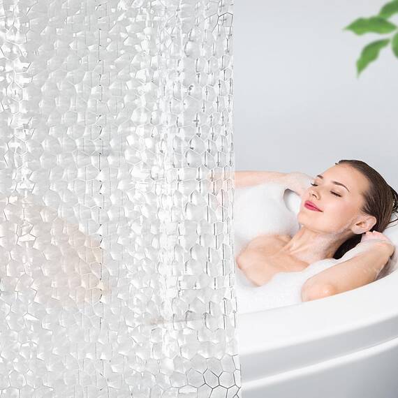 OTraki Duschvorhang Transparent 180 x 180 cm, Eva Anti Schimmel Duschrollo für Badewanne mit Kunststoffhaken und Bleiblocks, Duschvorhang Gewichte mit 3D Halbtransparent Effekt für Badewanne