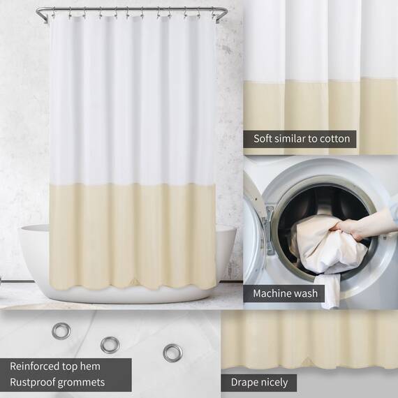 Alyvia Spring Wasserdichter Stoff-Duschvorhang, weicher und Leichter Stoff-Duschvorhang, 3 Magnete unten, Hotelqualität und maschinenwaschbar, Standardgröße 183 x 183 cm, Weiß und Creme