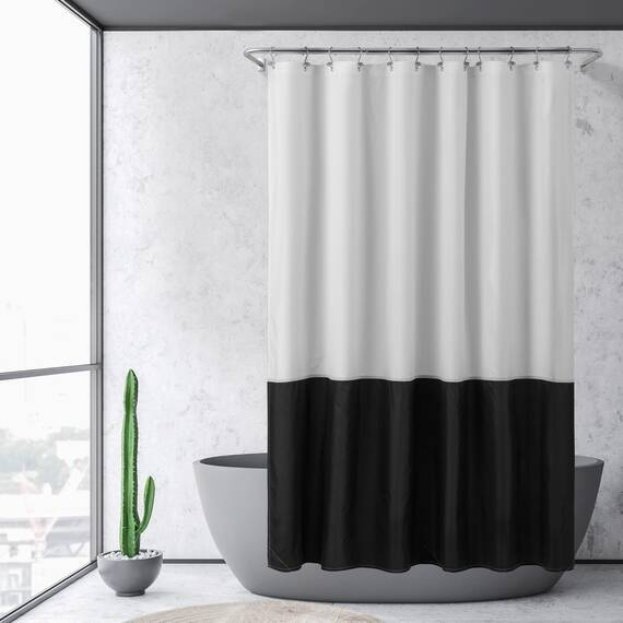 Wasserdichter Stoff-Duschvorhang, weicher und leichter Stoff-Duschvorhang mit 3 Magneten an der Unterseite, Hotelqualität und maschinenwaschbar, Standardgröße 183 x 183 cm, Farbblock, Schwarz und Weiß