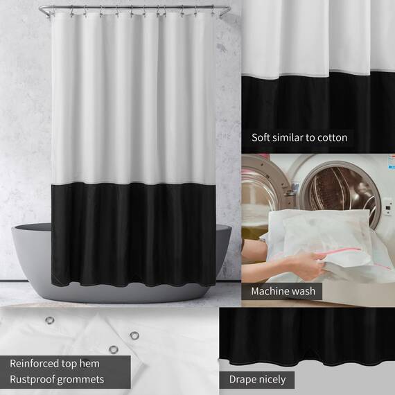 Wasserdichter Stoff-Duschvorhang, weicher und leichter Stoff-Duschvorhang mit 3 Magneten an der Unterseite, Hotelqualität und maschinenwaschbar, Standardgröße 183 x 183 cm, Farbblock, Schwarz und Weiß