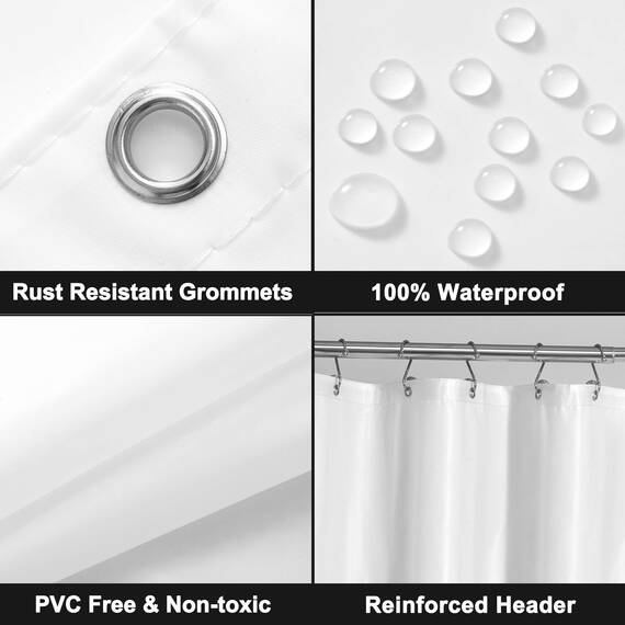Barossa Design Extra Langer Duschvorhang mit 6 Magneten, 182,9 x 213,4 cm, XL, wasserdicht, PEVA-Duscheinlage für Badezimmer, PVC-frei, Metallösen, Weiß