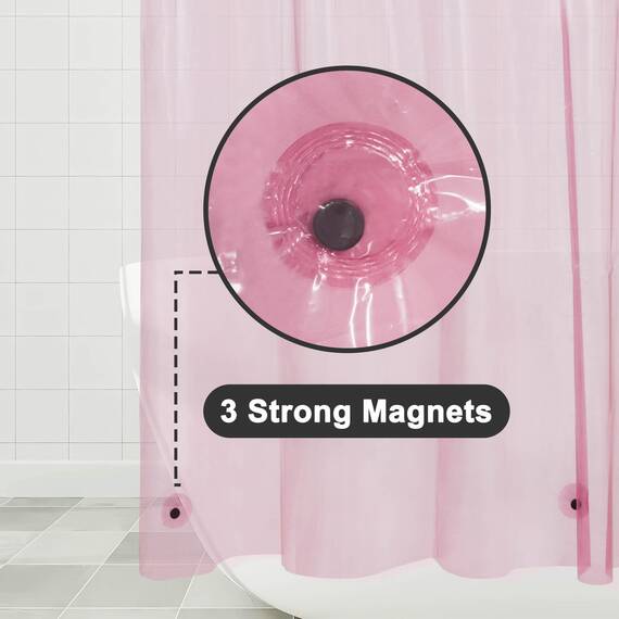 Barossa Design Langer innerer Duschvorhang, mit 3 Magneten und wasserdicht, leicht, PEVA-Duschvorhang für Badewanne, PVC-frei, Metallösen, 183 x 198 cm, transparentes Rosa