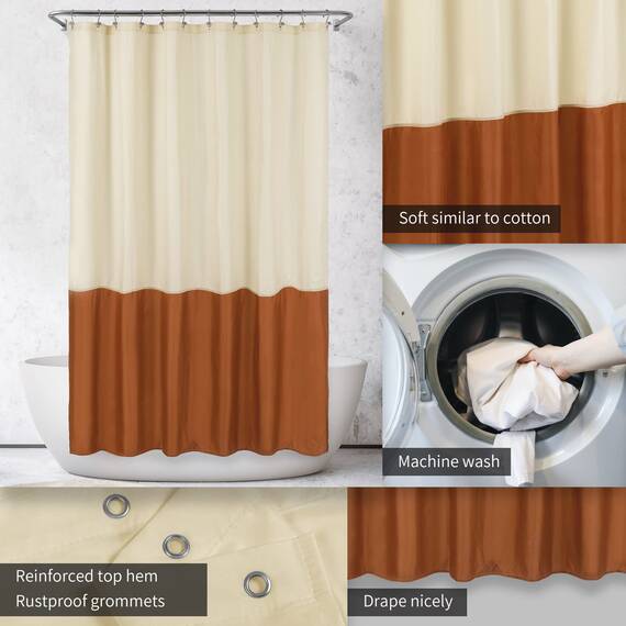 Alyvia Spring Wasserdichter Stoff-Duschvorhang, weicher und Leichter Stoff-Duschvorhang, 3 Magnete unten, Hotelqualität und maschinenwaschbar, Standardgröße 183 x 183 cm, cremefarben und orange