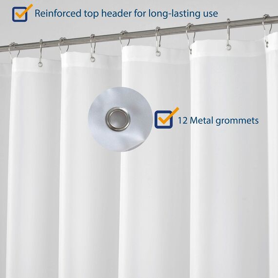 N&Y Home Langer Duschvorhang-Liner Stoff – 183 x 198 cm längere Länge, Hotel-Qualität, schimmelresistent, waschbar, wasserabweisend, weiß Spa Badezimmer Vorhänge mit Ösen
