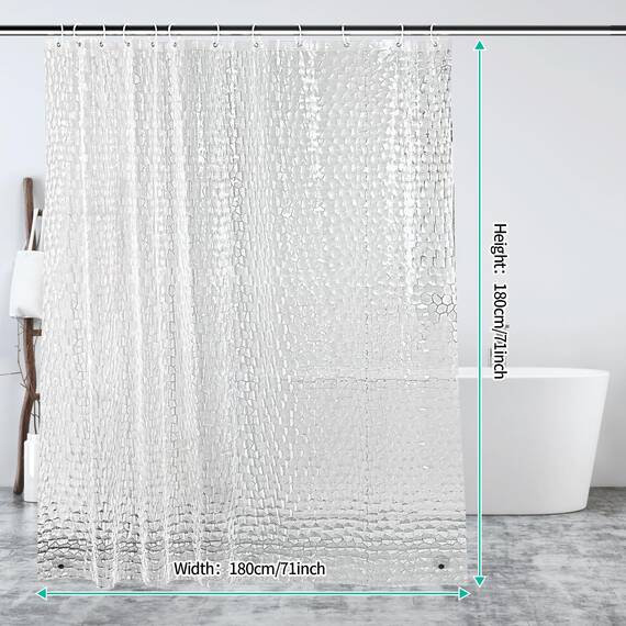 OTraki Duschvorhang Transparent 180 x 180 cm, Eva Anti Schimmel Duschrollo für Badewanne mit Kunststoffhaken und Bleiblocks, Duschvorhang Gewichte mit 3D Halbtransparent Effekt für Badewanne