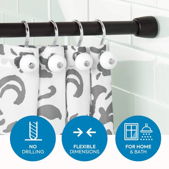 iDesign Duschvorhangstange, kurze Teleskopstange aus Metall, ausziehbare Duschvorhangstange ohne Bohren für Dusche und Badewanne, mattschwarz