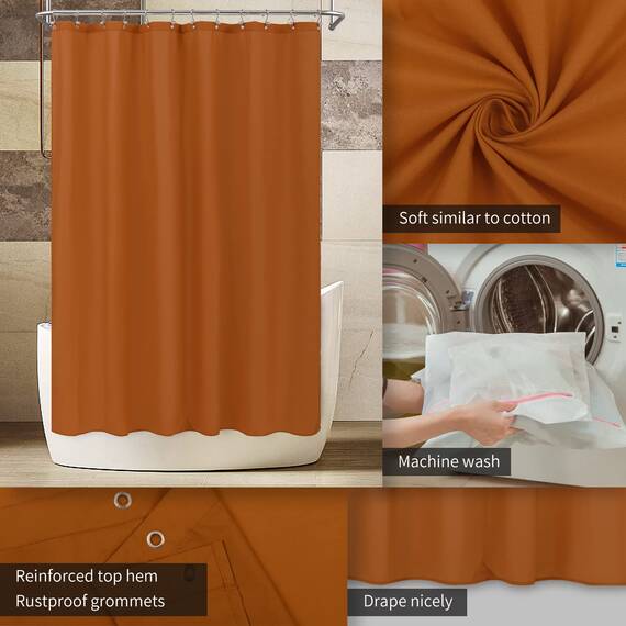 Alyvia Spring Duschvorhang aus Stoff, wasserdicht, weich, Hotelqualität, mit 3 Magneten, leicht und maschinenwaschbar, Standardgröße 183 x 183 cm, Burnt Orange