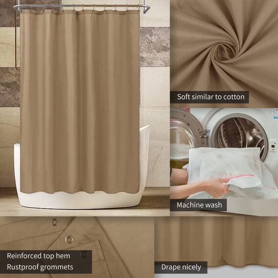 Alyvia Spring Duschvorhang aus Stoff, wasserdicht, weicher und Leichter Stoff-Duscheinsatz mit 3 Magneten, Hotelqualität und maschinenwaschbar, Standardgröße 183 x 183 cm, Kaffeebraun