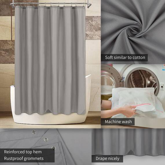 Alyvia Spring Extra Langer Stoff-Duschvorhang, wasserdicht, 182,9 x 213,4 cm, weich und leicht, XL-Duschvorhang mit 3 Magneten, maschinenwaschbar, 183 x 213 cm, Grau