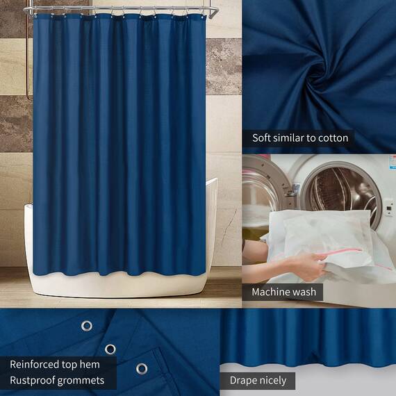 Alyvia Spring Wasserdichter Stoff-Duschvorhang, weicher und Leichter Stoff-Duschvorhang, 3 Magnete unten, Hotelqualität und maschinenwaschbar, Standardgröße 183 x 183 cm, Marineblau