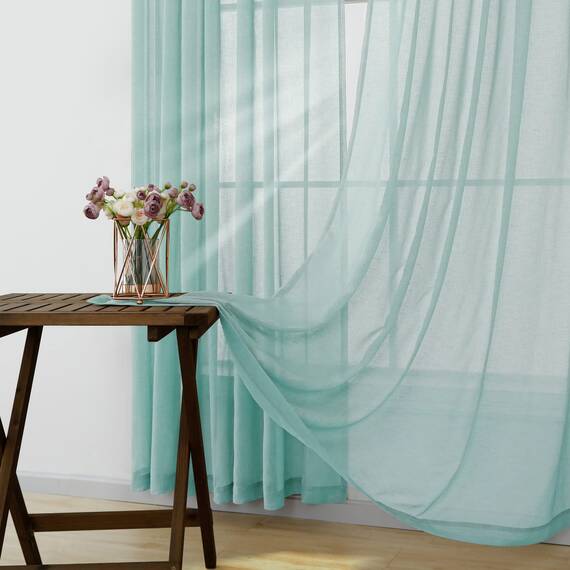 Grüne Badezimmer-Vorhänge, 2 Paneele, kurz, halbtransparent, für kleine Fenster, Dusche, Schlafzimmer oder Küche, 114 cm Länge