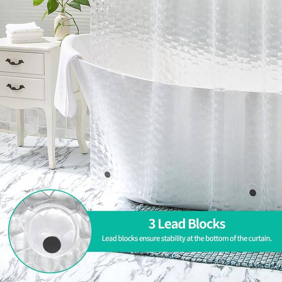OTraki Duschvorhang Transparent 180 x 180 cm, Eva Anti Schimmel Duschrollo für Badewanne mit Kunststoffhaken und Bleiblocks, Duschvorhang Gewichte mit 3D Halbtransparent Effekt für Badewanne
