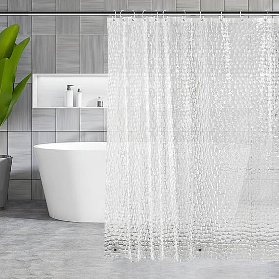 OTraki Duschvorhang Transparent 180 x 180 cm, Eva Anti Schimmel Duschrollo für Badewanne mit Kunststoffhaken und Bleiblocks, Duschvorhang Gewichte mit 3D Halbtransparent Effekt für Badewanne