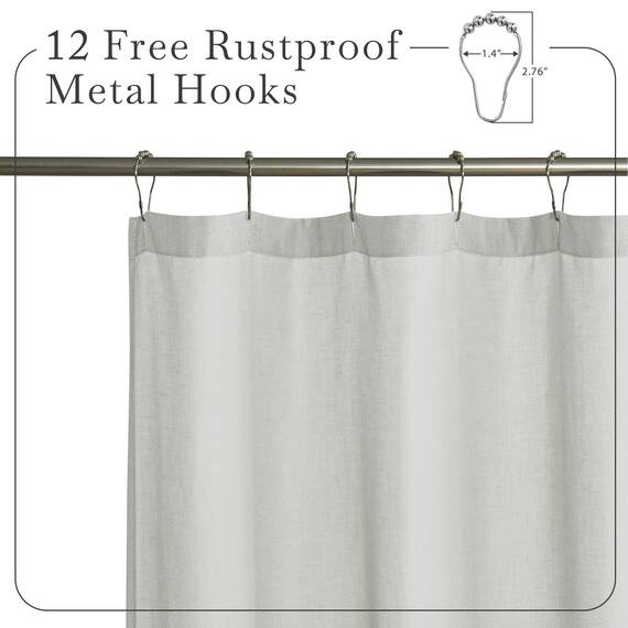KGORGE Halbtransparenter Duschvorhang für Badezimmer, Leinen-Mischgewebe, leicht, wasserdicht, Privatsphäre, mit Knopfloch, Duschvorhänge für Badewanne, Grau, 183 x 213 cm lang, Haken im Lieferumfang