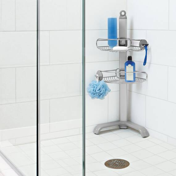 simplehuman BT1064 Eck-Duschcaddy, Duschregal Ecke, Badregal ohne Bohren, Edelstahl + eloxiertes Aluminium, 5 Jahre Garantiec