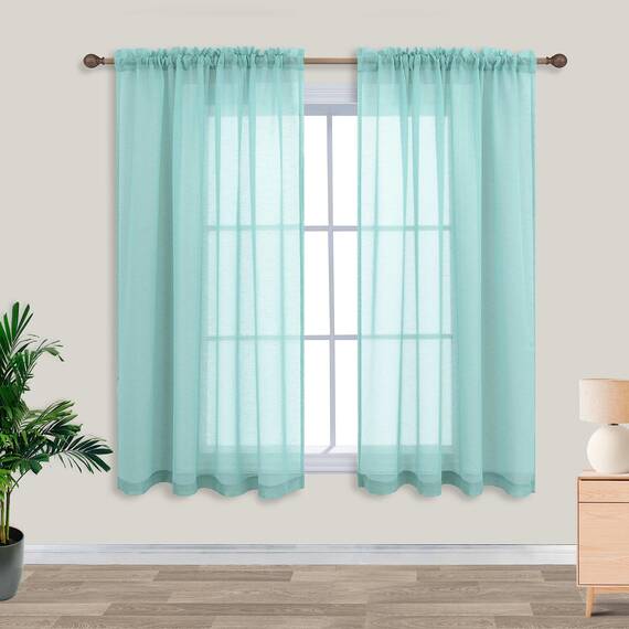 Grüne Badezimmer-Vorhänge, 2 Paneele, kurz, halbtransparent, für kleine Fenster, Dusche, Schlafzimmer oder Küche, 114 cm Länge