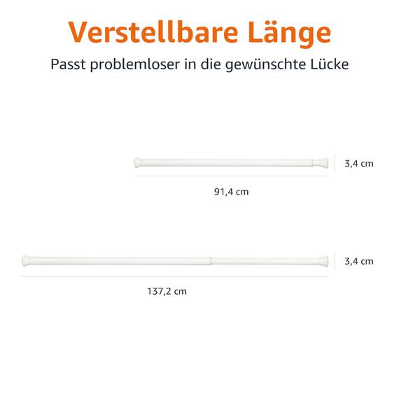 Amazon Basics Verstellbare Duschvorhang-Spannstange, 91 bis 137 cm, Weiß