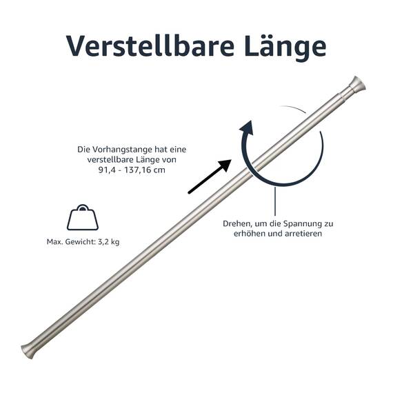Amazon Basics Verstellbare Duschvorhang-Spannstange, 61 bis 91 cm, Nickel