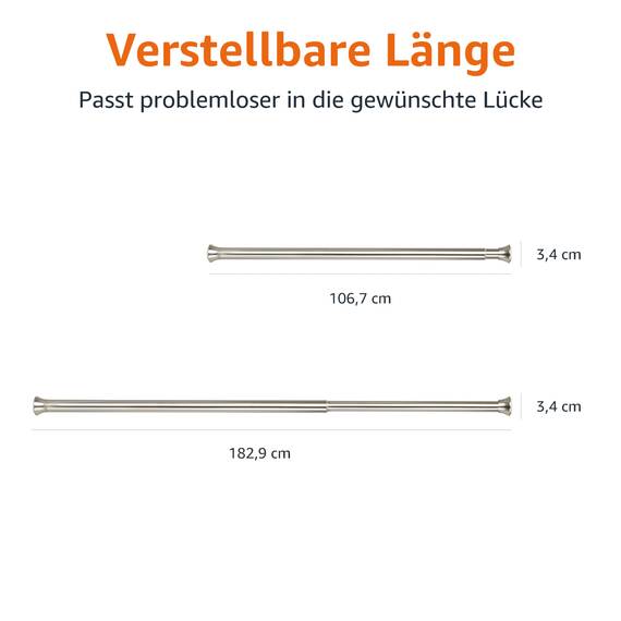 Amazon Basics Verstellbare Duschvorhang-Spannstange, 107 bis 185 cm, Nickel
