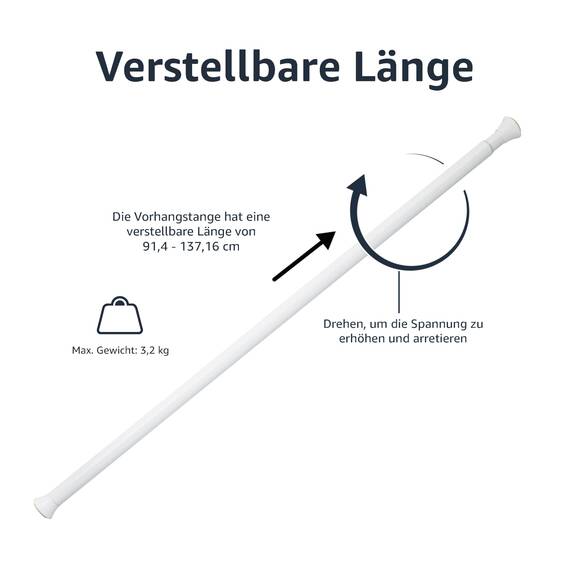 Amazon Basics Verstellbare Duschvorhang-Spannstange, 91 bis 137 cm, Weiß