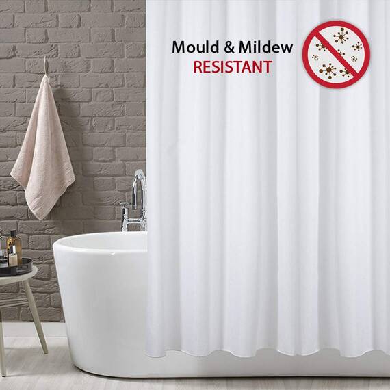 ANSIO Duschvorhang - 180 x 180 cm (71 x 71 Zoll) - Massiv Weiß, Badewanne Vorhang, Antischimmel & Waschbar Duschvorhang mit 12 Duschvorhangringe | 100% Polyester