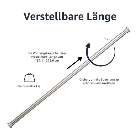 Amazon Basics Verstellbare Duschvorhang-Spannstange, 137 bis 229 cm, Nickel