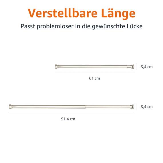 Amazon Basics Verstellbare Duschvorhang-Spannstange, 61 bis 91 cm, Nickel